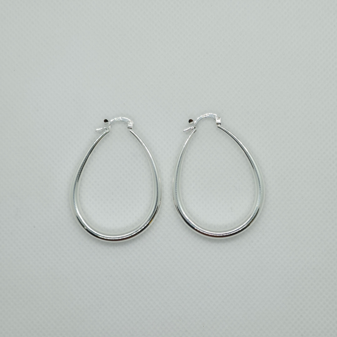 925 Sterling Silver Large Oval Hoop Huggie Earrings|