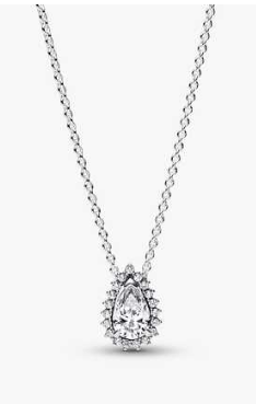Sterling Silver Pear-Shaped Pavé Halo Pendant Necklace – Shine Bright