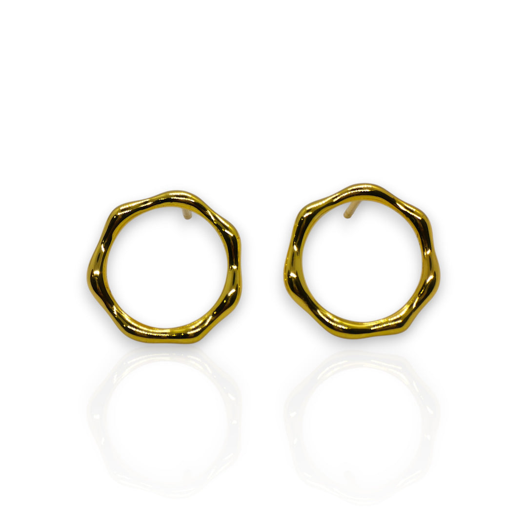 Pandora Organically Shaped Circle Stud Earrings – Elegant Gold Minimalism
