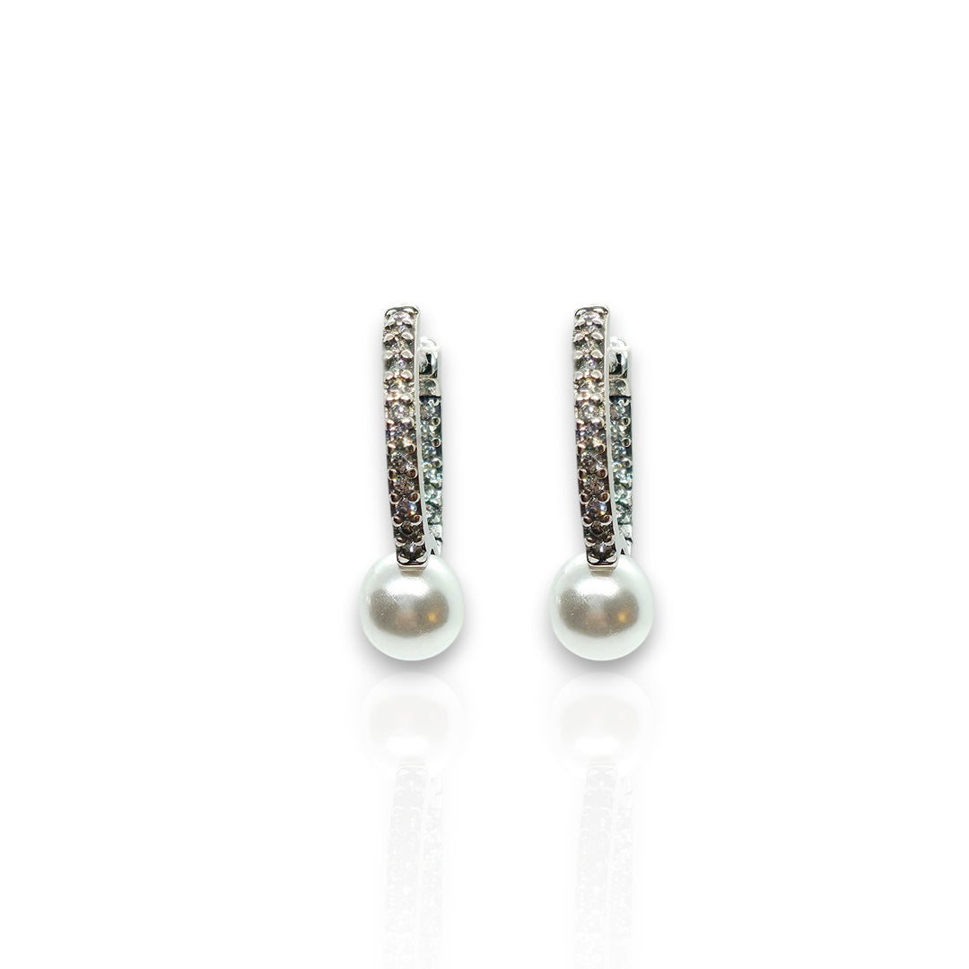 Ladies’ Hoop Earrings in 925 Sterling Silver with Zirconia and Pearl – Elegant & Sparkling