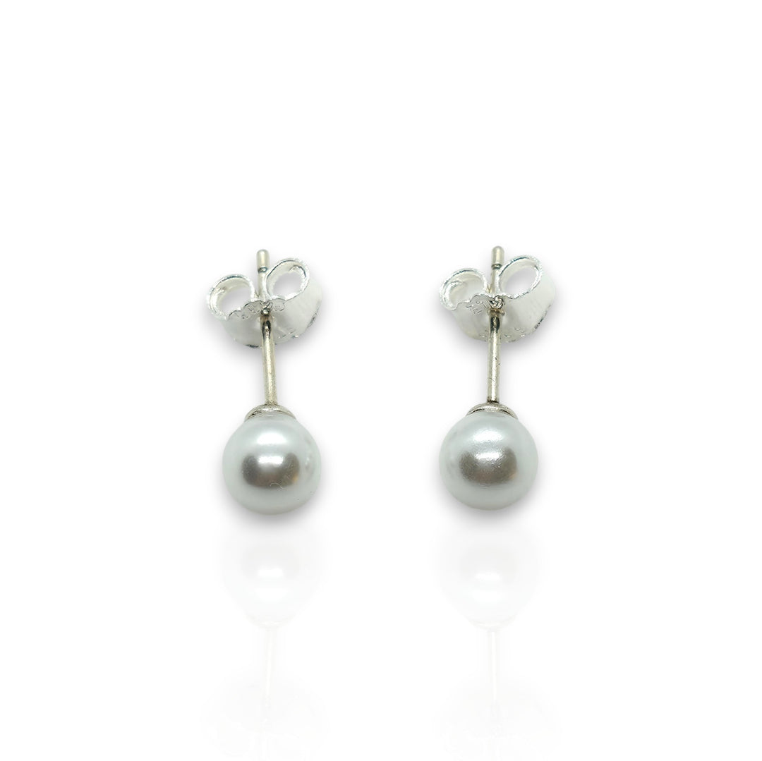 Sterling Silver 5.3mm Cultured Pearl Post Stud Earrings – Timeless Elegance