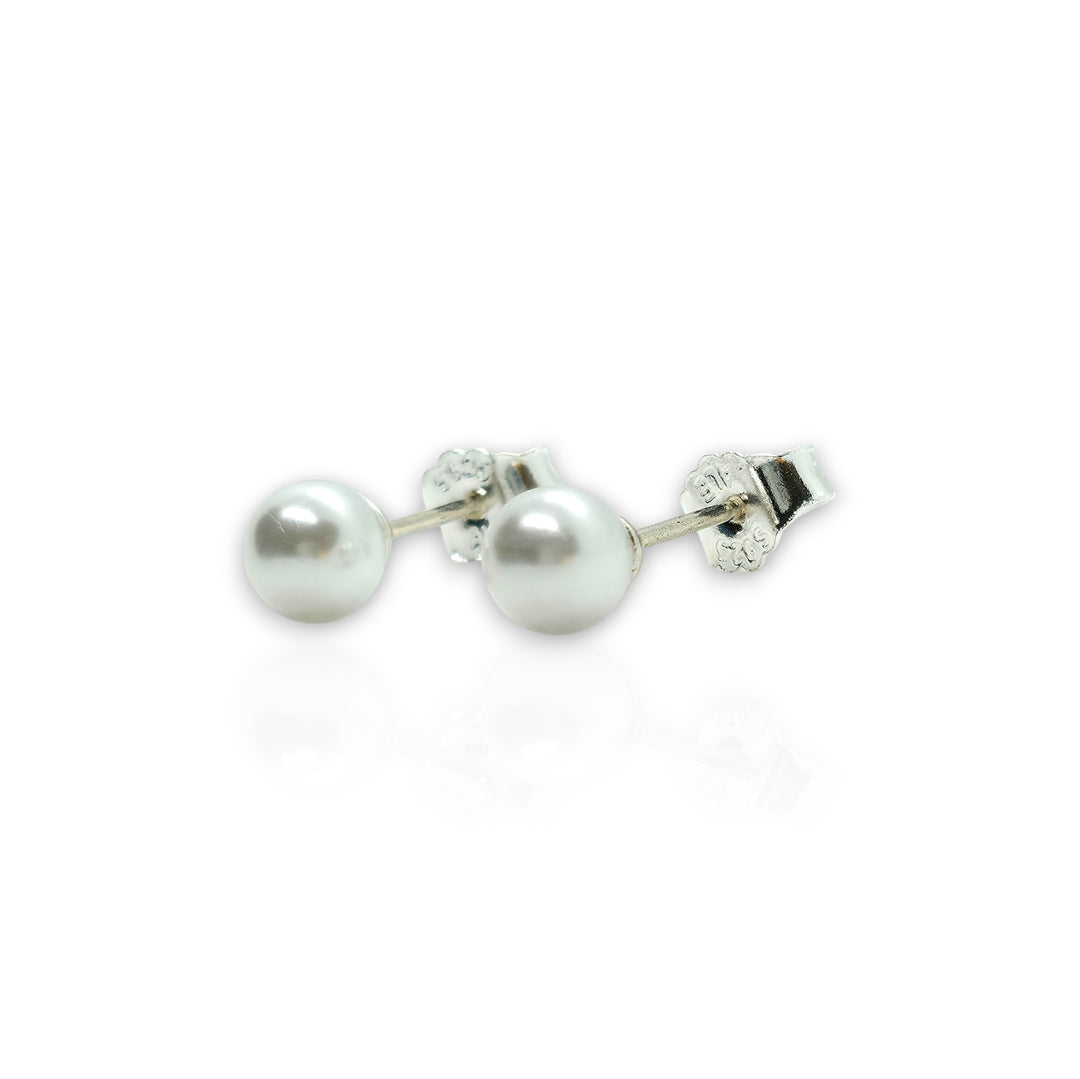 Sterling Silver 5.3mm Cultured Pearl Post Stud Earrings – Timeless Elegance
