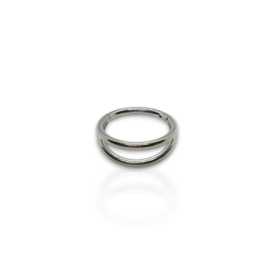 16G F136 Titanium Double Hoop Septum Ring – Layered Silver Clicker