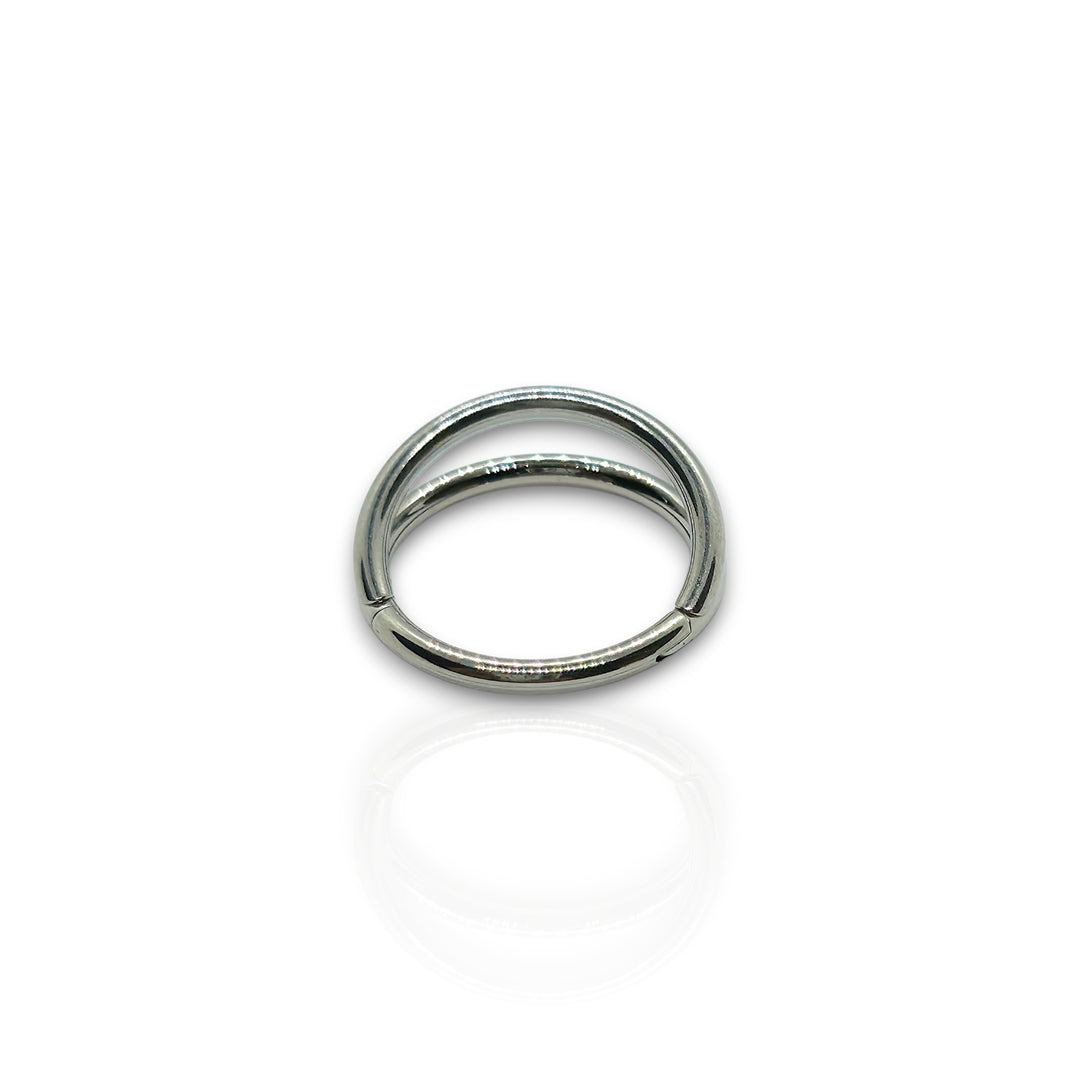 16G F136 Titanium Double Hoop Septum Ring – Layered Silver Clicker