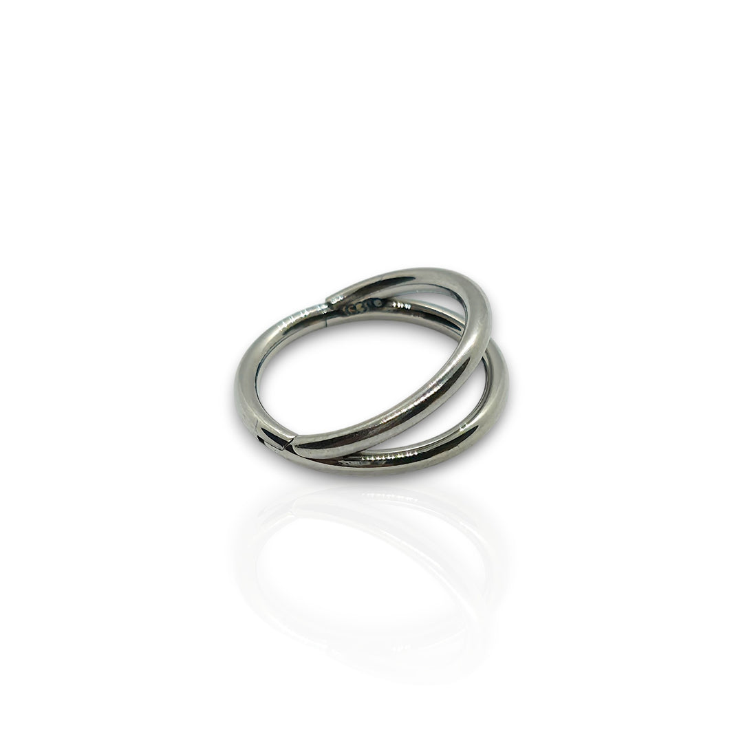 16G F136 Titanium Double Hoop Septum Ring – Layered Silver Clicker