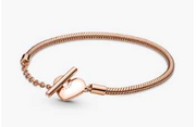 Moments Heart T-Bar Snake Chain Bracelet – 14k Rose Gold-Plated