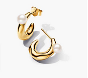 Treated  Cultured Pearl & Organic Hoop Earrings