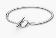 Heart T-Bar Snake Chain Bracelet Available in Sterling Silver, PANDORA Rose™, and 14k Gold-Plated