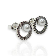 Pandora Treated Freshwater Cultured Pearl & Pavé Halo Stud Earrings – Classic Elegance with a Sparkling Touch