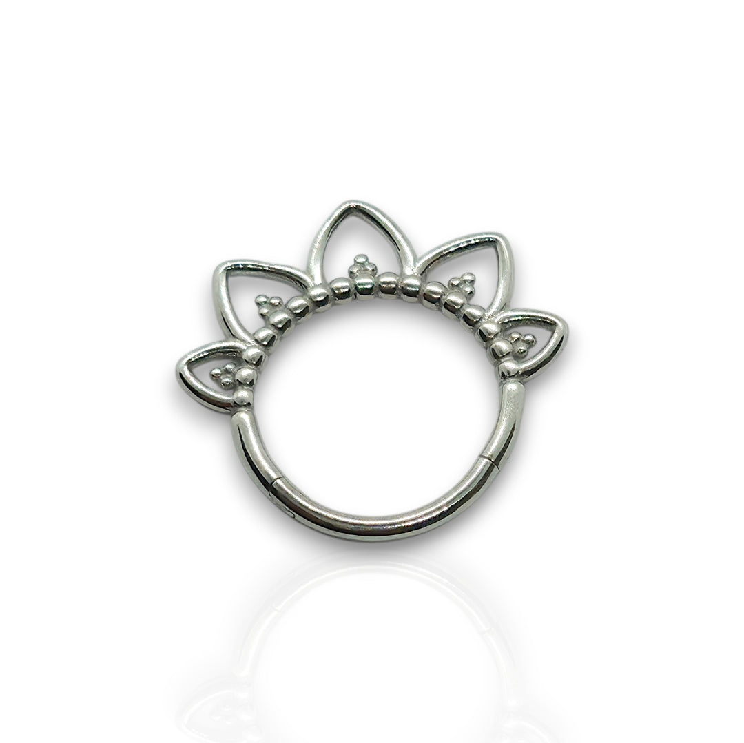 Silver Titanium Flower Petal Clicker Hoop
