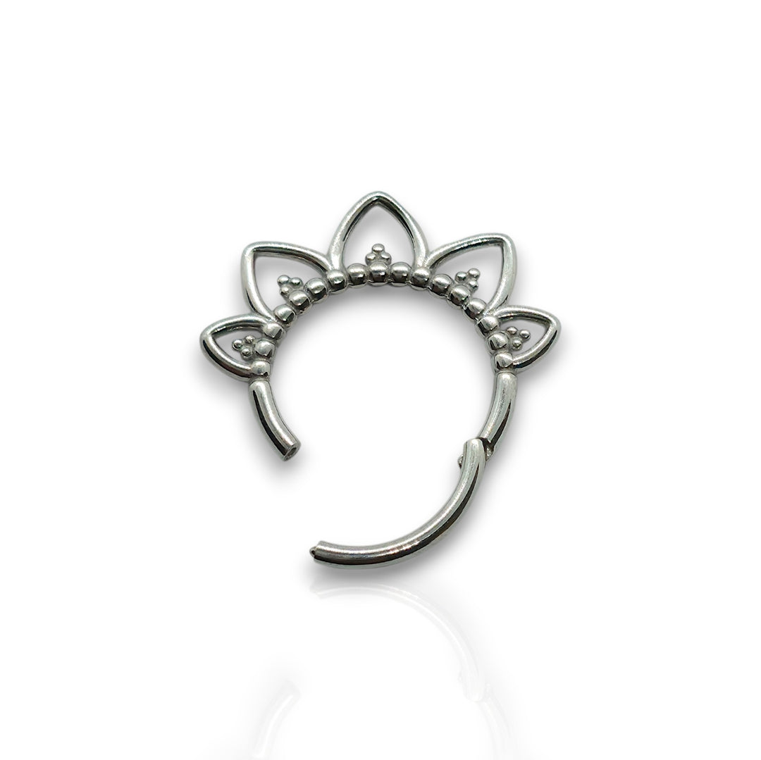 Silver Titanium Flower Petal Clicker Hoop