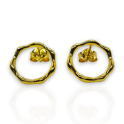 Pandora Organically Shaped Circle Stud Earrings – Elegant Gold Minimalism