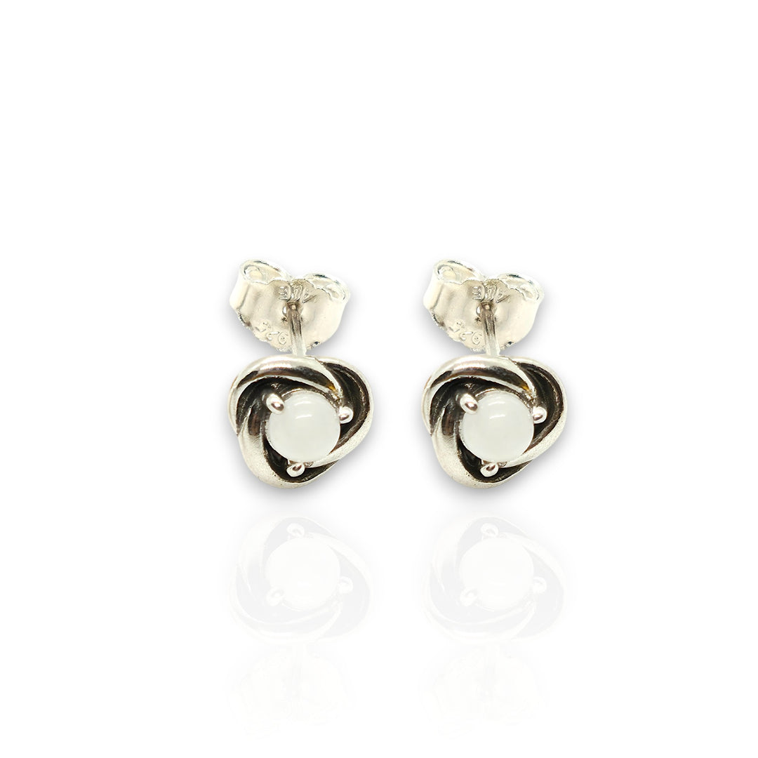 Sterling Silver June Birthstone Eternity Circle Stud Earrings – Elegant Faux Mother-of-Pearl Design