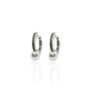Ladies’ Hoop Earrings in 925 Sterling Silver with Zirconia and Pearl – Elegant & Sparkling