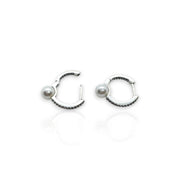 Ladies’ Hoop Earrings in 925 Sterling Silver with Zirconia and Pearl – Elegant & Sparkling