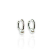Ladies’ Hoop Earrings in 925 Sterling Silver with Zirconia and Pearl – Elegant & Sparkling