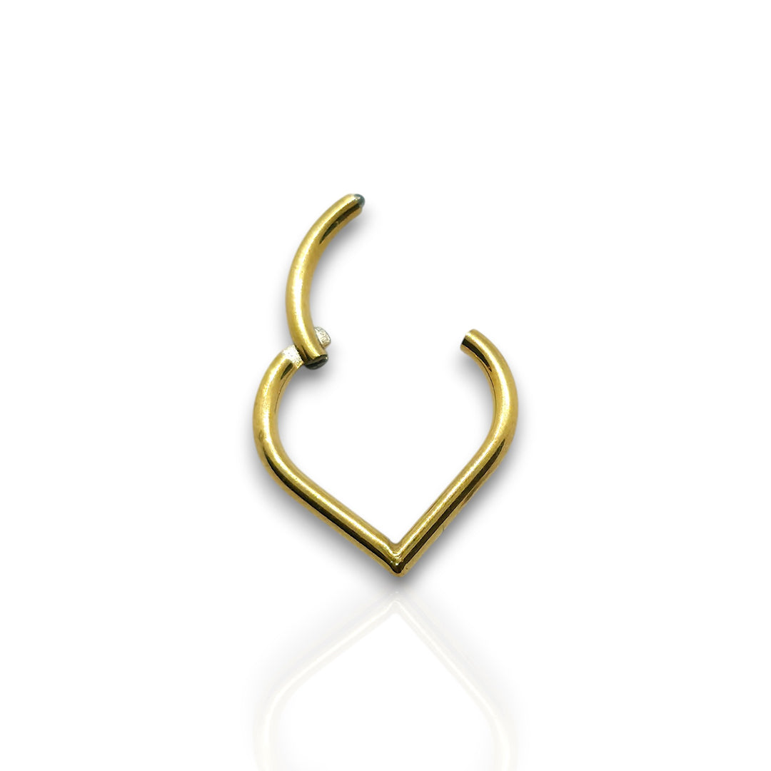 Gold V-Shaped Triangle Septum Ring – Hinged Clicker Hoop