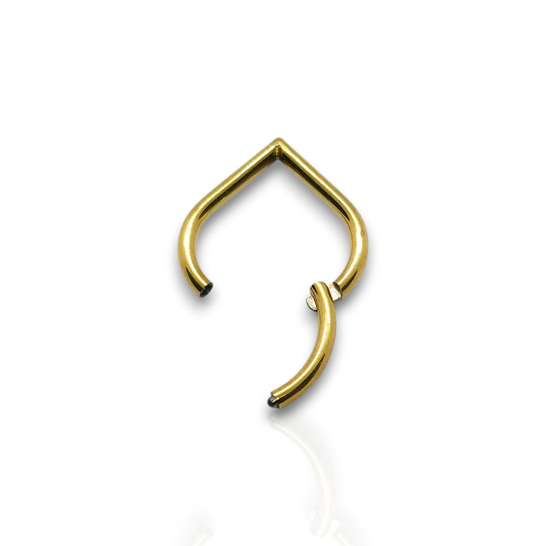 Gold V-Shaped Triangle Septum Ring – Hinged Clicker Hoop